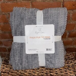 Royal Luxe Faux Fur Grey Throw Blanket New